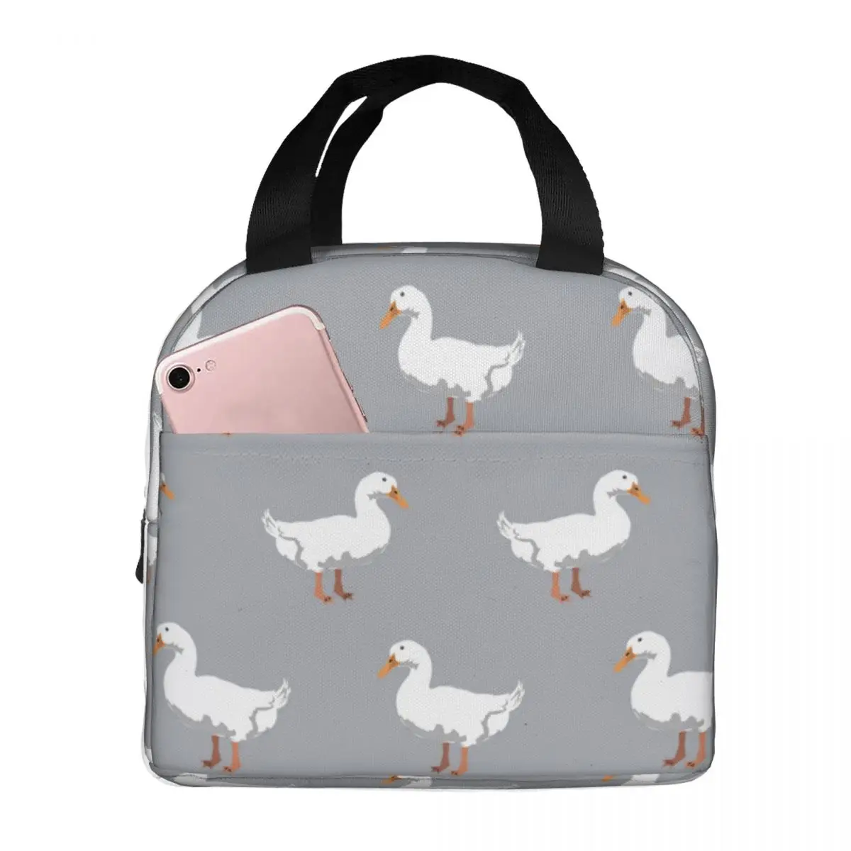 

Pekin Duck Grey Lunch Bag Portable Insulated Oxford Cooler Animal Thermal Picnic Travel Lunch Box for Women Children