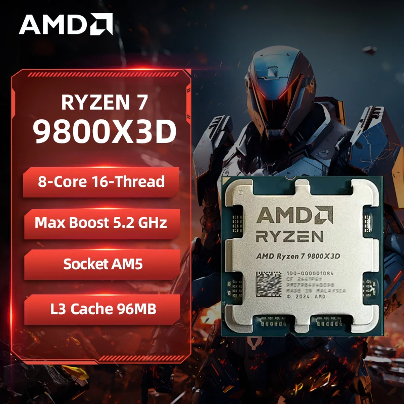 Ігровий процесор AMD Ryzen 7 9800X3D R7 9800X3D до 5,2 ГГц, 8 ядер, 16 потоків, 96 МБ кеш-пам’яті AM5, настільний ігровий процесор без упаковки