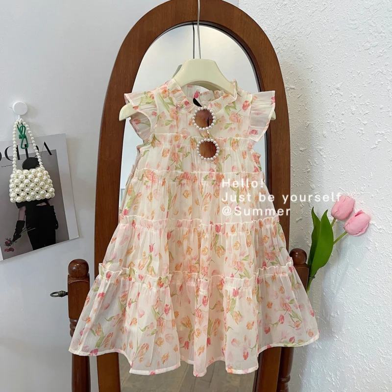 2024Summer New Girls Floral Sleeveless Dress Girls Cute Princess Dress23258