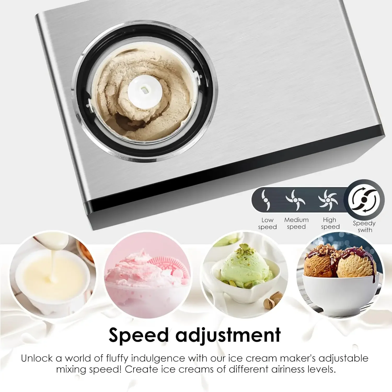 Soft Serve Ice Cream Maker LCD Touch Screen with Compressor, No Pre-freezing, 4 Modes, Adjusted Speed 1.6 Quart Ice Crea
