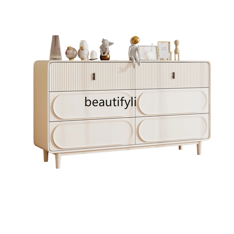 

French Cream Style White Solid Wood Storage Chest of Drawers Light Luxury Nordic Bedroom Storage Living Room Wall Side Cabinet