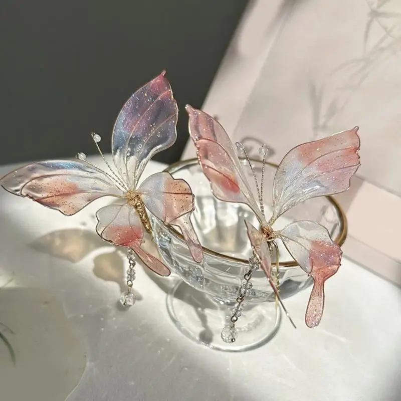 A52E Eleganter Haarstab, 3D-Schmetterlings-Haarteil mit funkelndem Schmetterling für Abendgarderobe, Foto-Requisiten – Detail 10