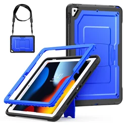 Shockproof Tablet Stand Cover with Shoulder Strap - iPad Air (M2) 13 - inch (Blue S)