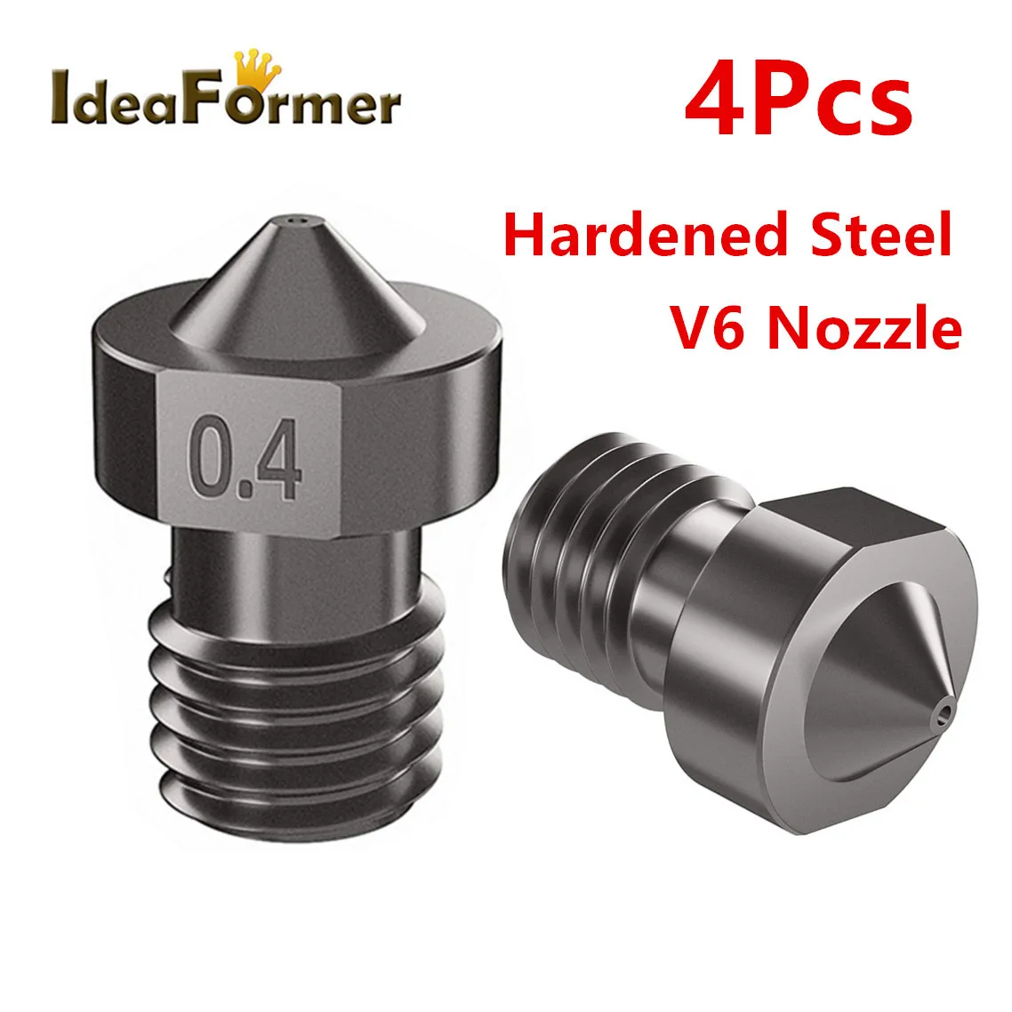 4Pcs Hardened Steel V6 Nozzle 0.2/0.3/0.4/0.5/0.6/0.8/1.0mm 1.75mm M6 3D Printer Nozzles For Ender 3 Titan Extruder Prusa i3 MK3 3d printer parts e3d v6 hardened steel nozzles 0 2 0 3 0 4 0 5 0 6 0 8mm 1 75mm m6 thread nozzle for prusa i3 cr10 ender 3 pro