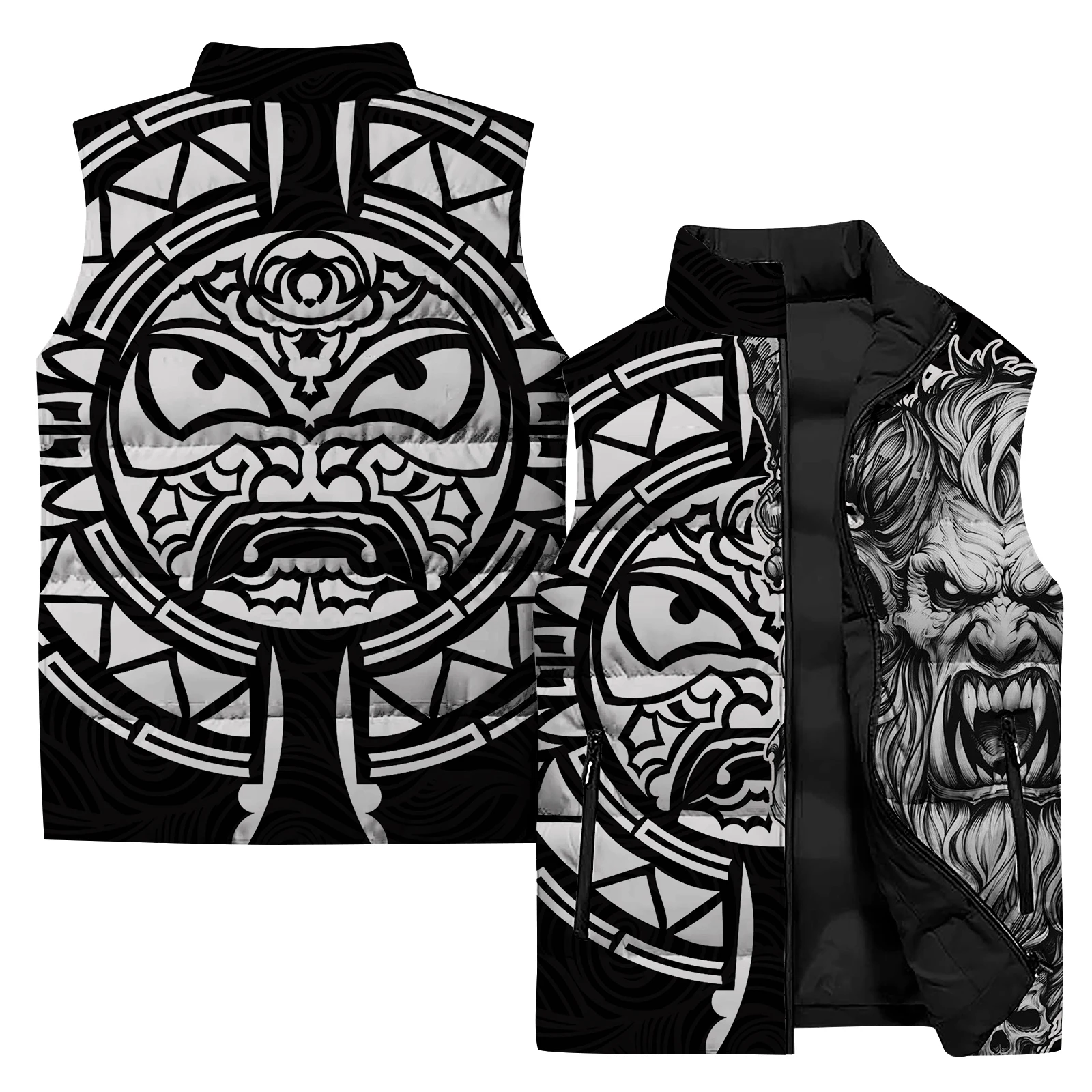 thumbnail image 1 of Chalecos para hombre Cómodos y cálidos Chaquetas de invierno casuales y versátiles para hombre Chaleco de trabajo con impresión digital 3D con estampado de monstruos, 1 of 4