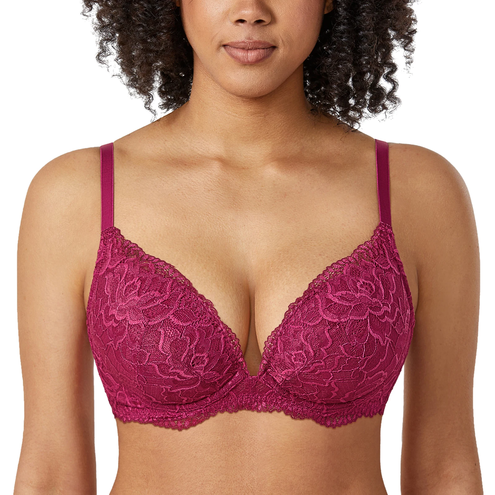 Women's Plunge Floral Lace Bra Plus Size Sexy Underwire Full