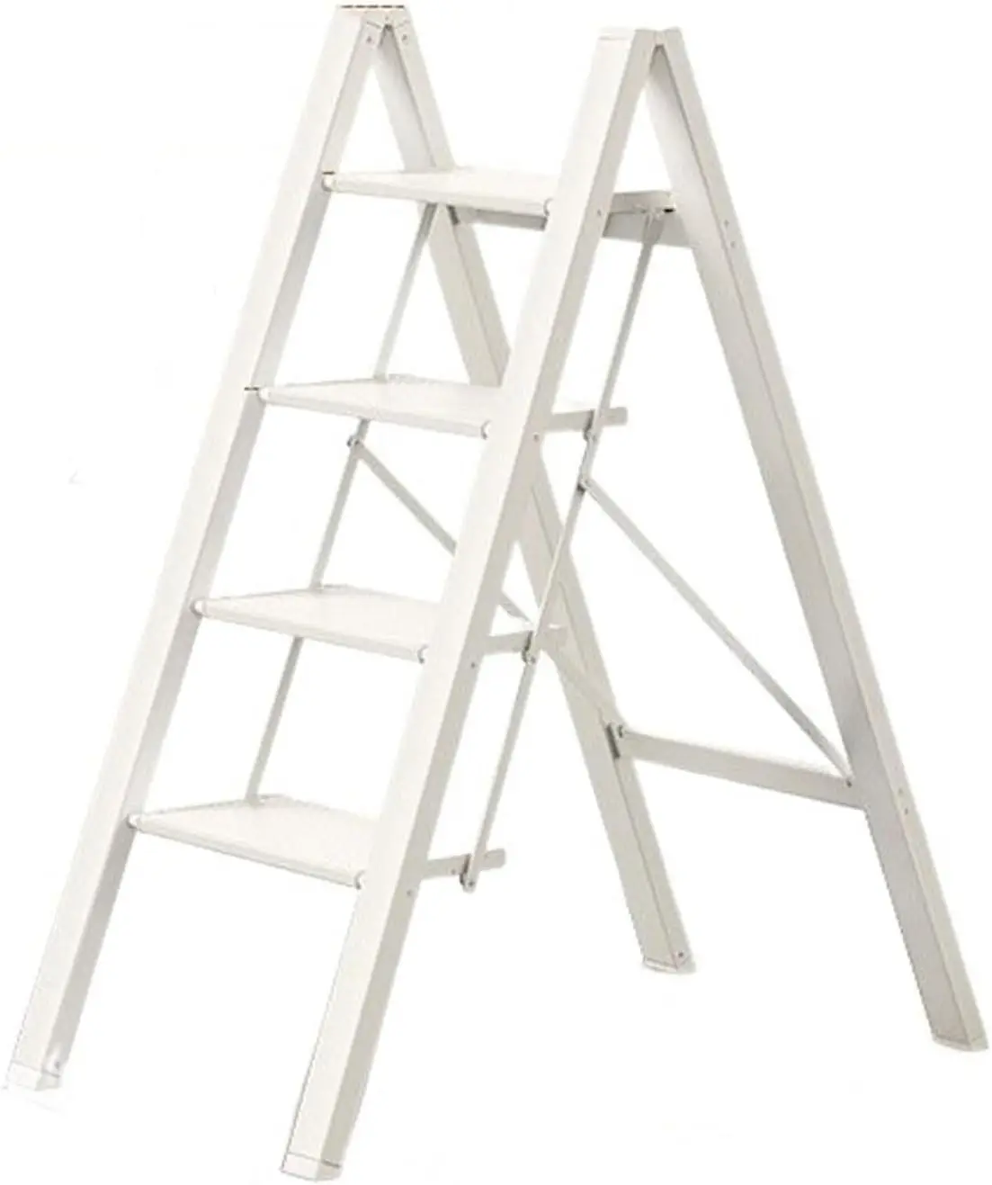 سلم قابل للطي 3 خطوات/4 خطوات محمول قابل للطي من سبائك الألومنيوم شديدة التحمل مع خطوات منصة واسعة، سعة 330 رطل، للمنزل