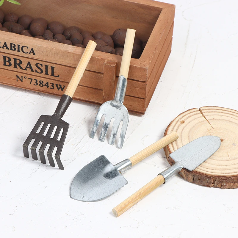 Hoe & Pitchfork Farming Tools Garden Accessories Dollhouse Miniature Shovel 