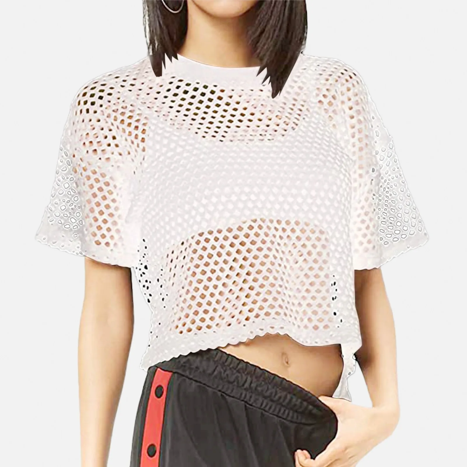 Woman-Clothes-Sexy-Mesh-Loose-Fit-Short-Sleeve-Cover-Up-See-Through-Top ...
