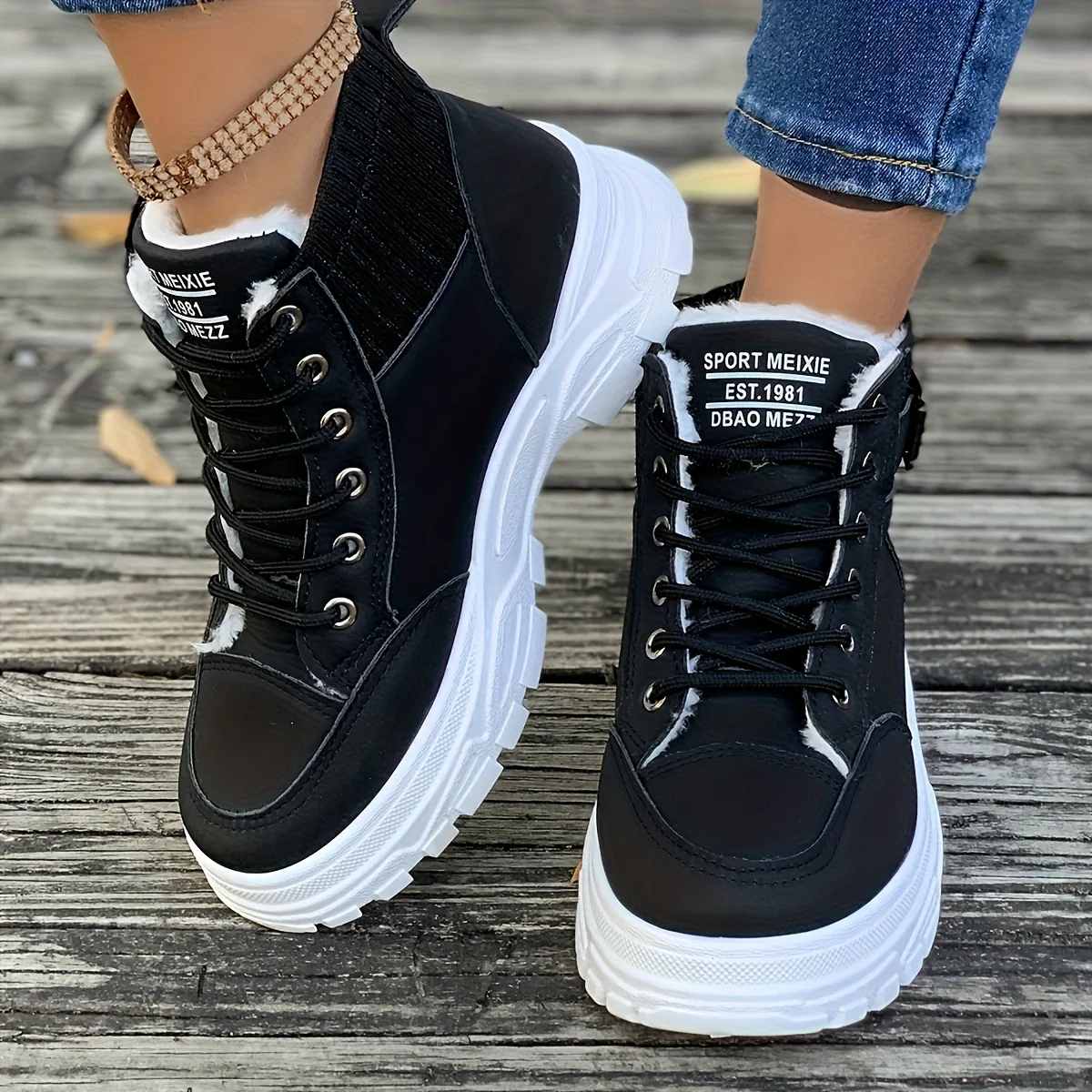 Women High Top Lace Up Buckle Boots - Image 4