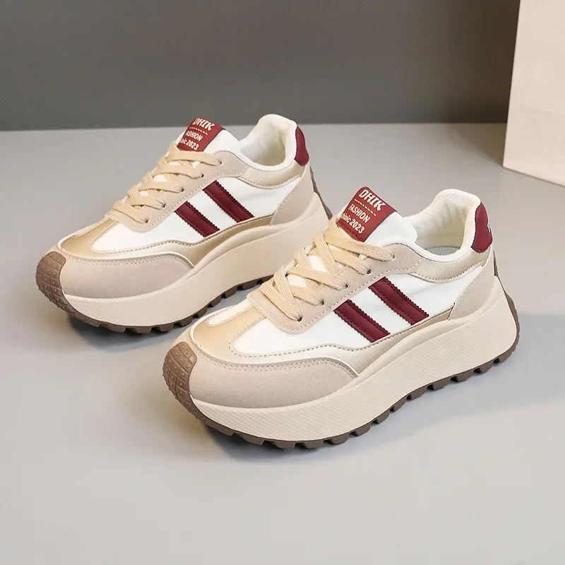Spring Thick Bottom Women's Shoes 2024 Summer Casual Patchwork Leather Sneakers Casual Vulcanised Shoes Ladies Chaussure Femme 3
