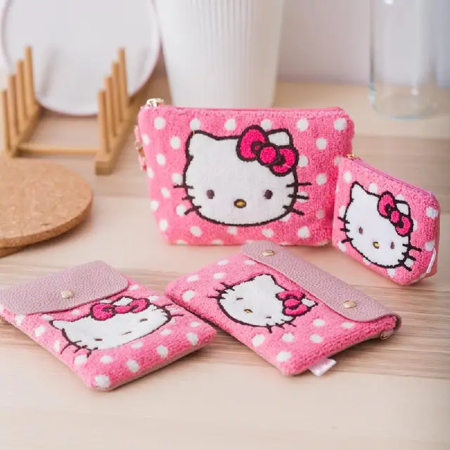 Sanrio Cartoon Cloth Art Plush Purses Hellokitty Multifunctional Zipper Mini Mobile Phone Storage Kitty Bag Gift For Girls 4size 1