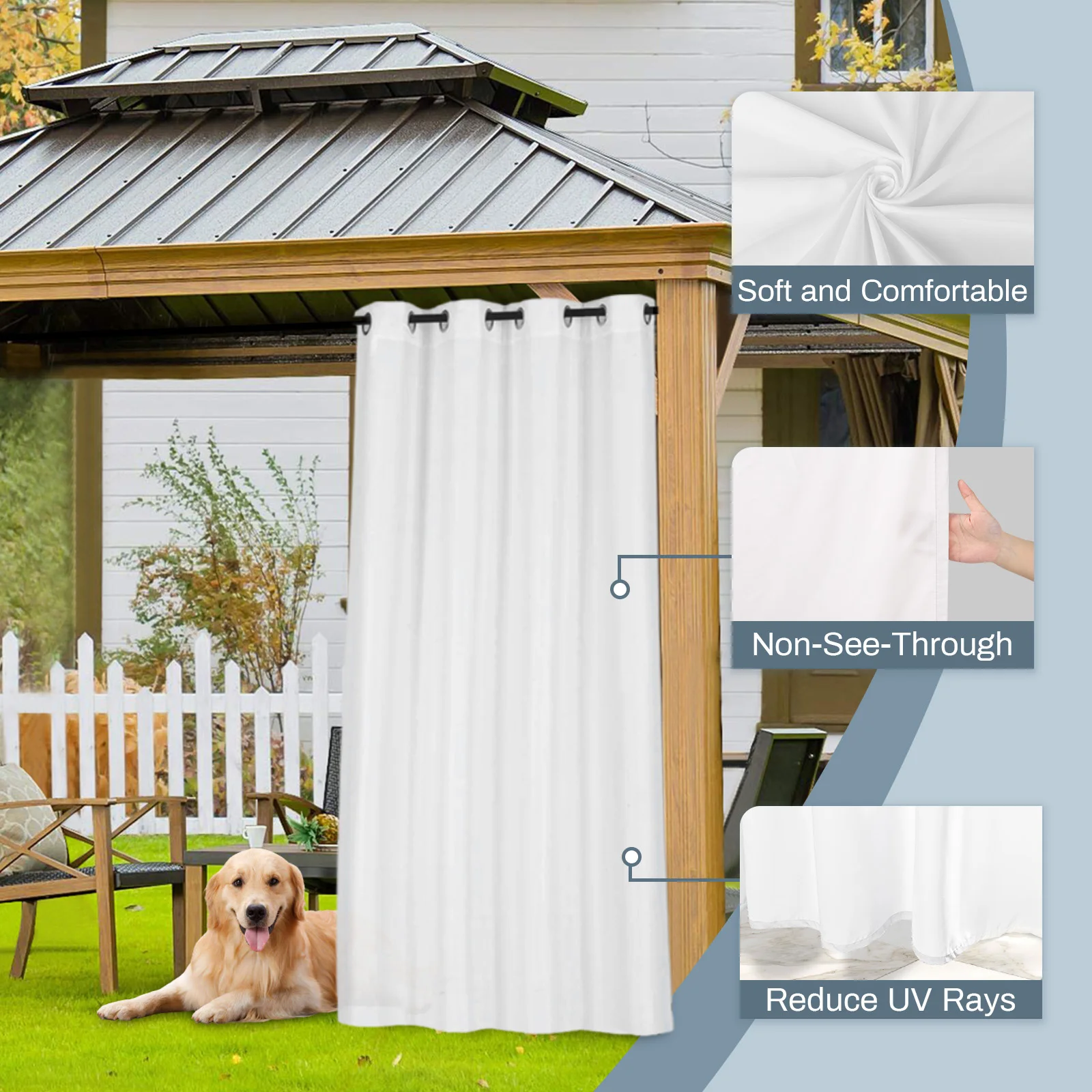 Outdoor Patio Voile Sheer Curtains Waterproof Drapes Rod Pocket Blackout Chiffon Gauze Tulle Curtain Garden for Porch Pergola 5