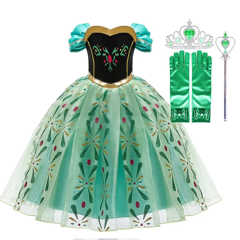 Little Girls Princess Dresses Snow Queen Anna Costume Children Halloween Cosplay Clothes Kids Birthday Party Carnival Disguise