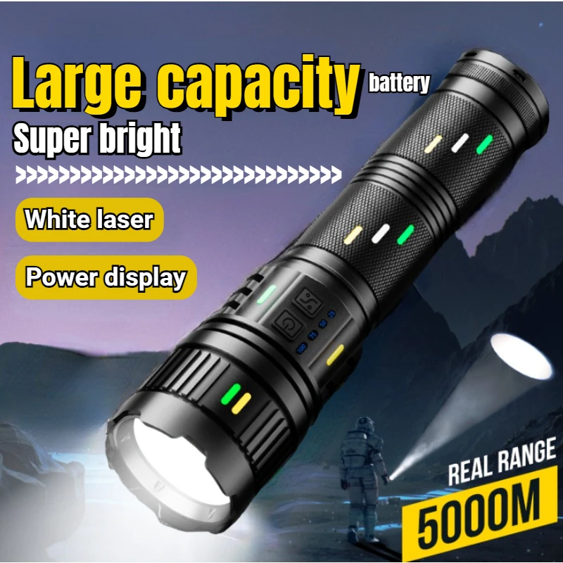 

FLSTAR FIRE High Power White Laser Flashlight Rechargeable Outdoors Camping Waterproof Lantern Telescopic Zoom Long Range Torch