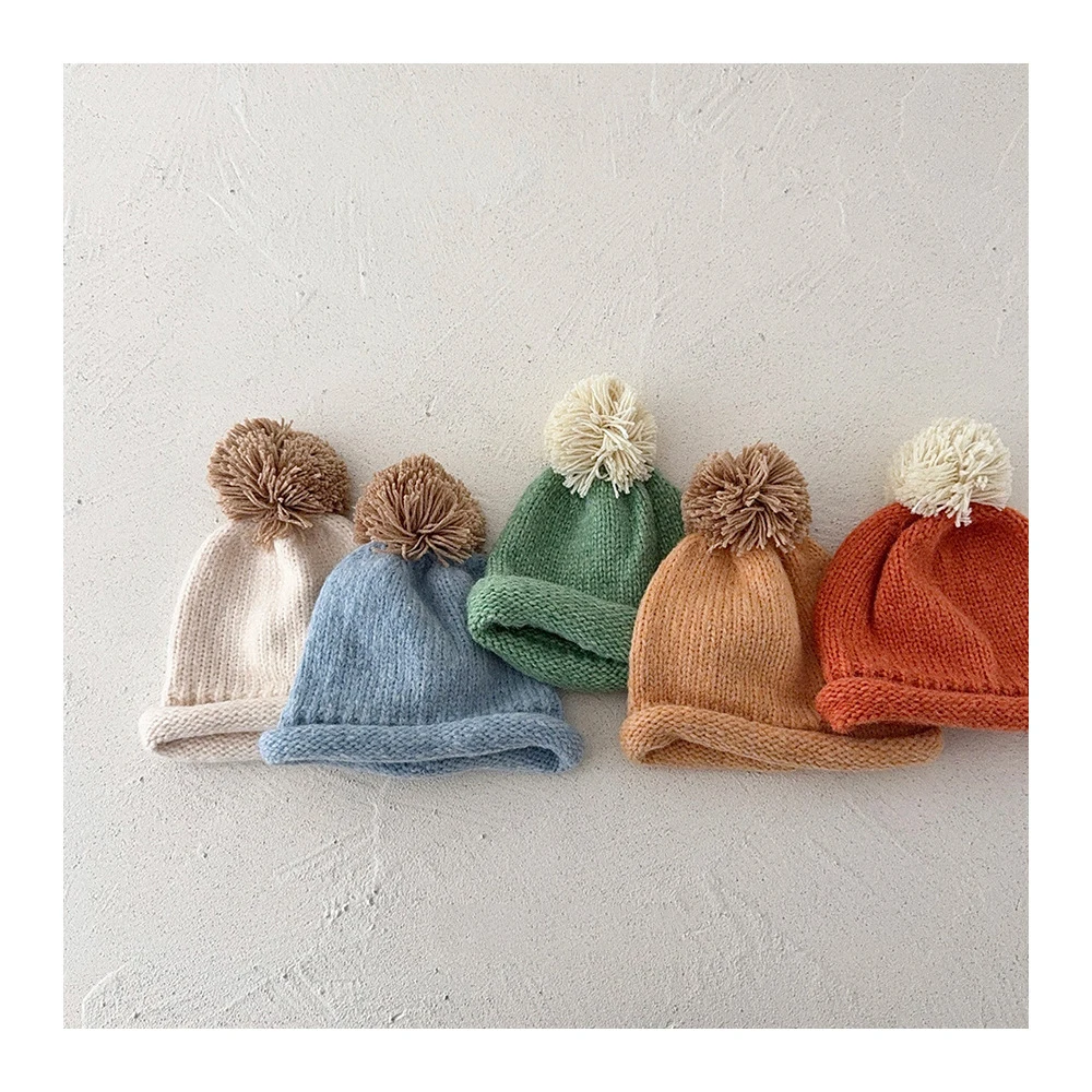 Kids Winter Knitted Hat Warm Colorful Ball Cap