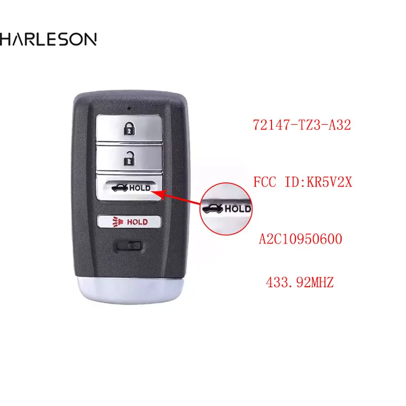 FCC ID: KR5V2X A2C10950600 Smart Remote Key Fob 433MHz ID47 Chip for Acura ILX RLX TLX 2015 2016 2017 2018 2019 2020