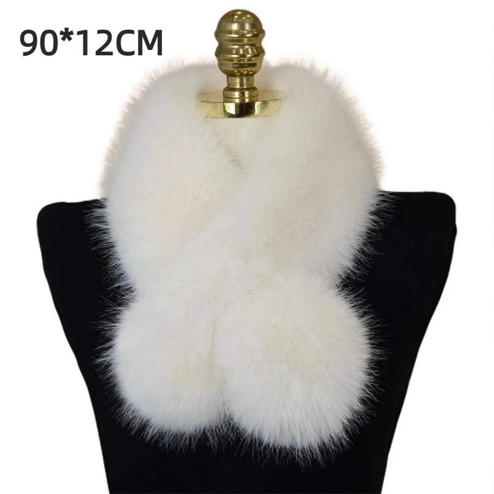 Outdoor Soft Faux Fur Scarf Warm Winter Cross Scarf Thicken Fake Fox Hair Fluffy Neck Warmer Women Girls