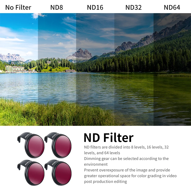 RCSTQ Drone Magnetic Filters Set Bright Day 4 Pack ND8/ND16/ND32/ND64 ND Filter