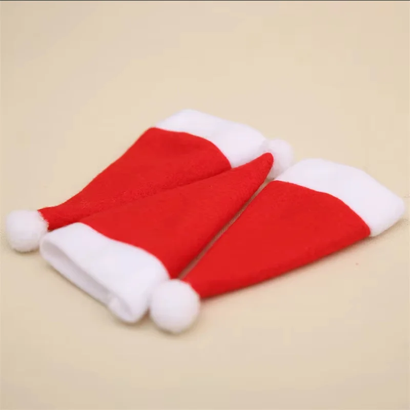 Christmas Decoration 12cm Christmas Hat Knife And Fork Cover Champagne Wine Bottle Cover Pulley Cloth Hat Cutlery Set