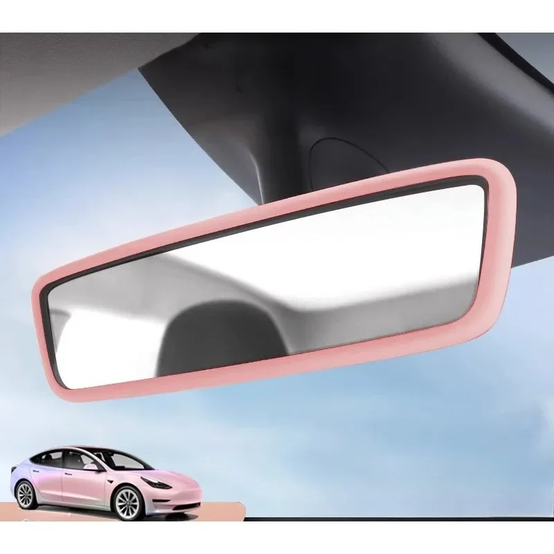For Tesla Model 3 Y Car Interior Rearview Mirror Accessories Protector Trim Silicone Decor Frame White Pink Protection Strip
