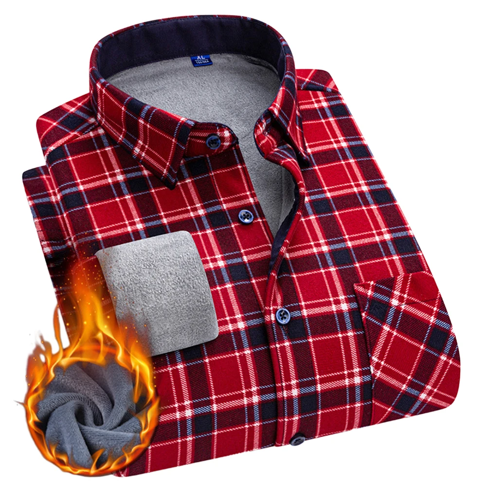 

Mens Shirt Mens Tops Lumberjack Plaid Top Jacket Keep Warm Lapel Neck Lined Button Long Sleeve Polyester Regular