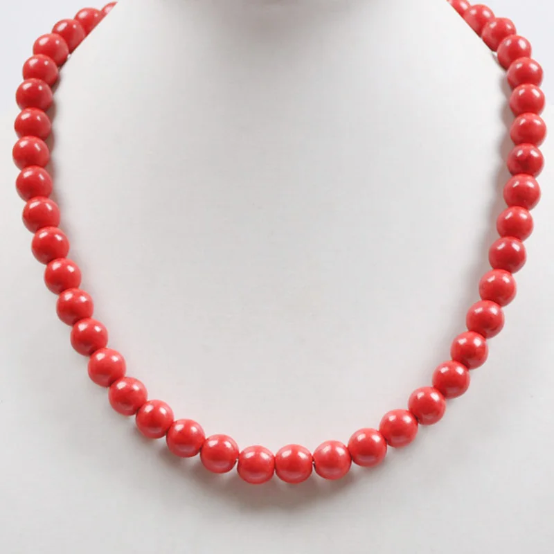 

Модное ожерелье с красными бирюзовыми круглыми бусинами 18 дюймов, ювелирные изделия для женщин, подарок F210