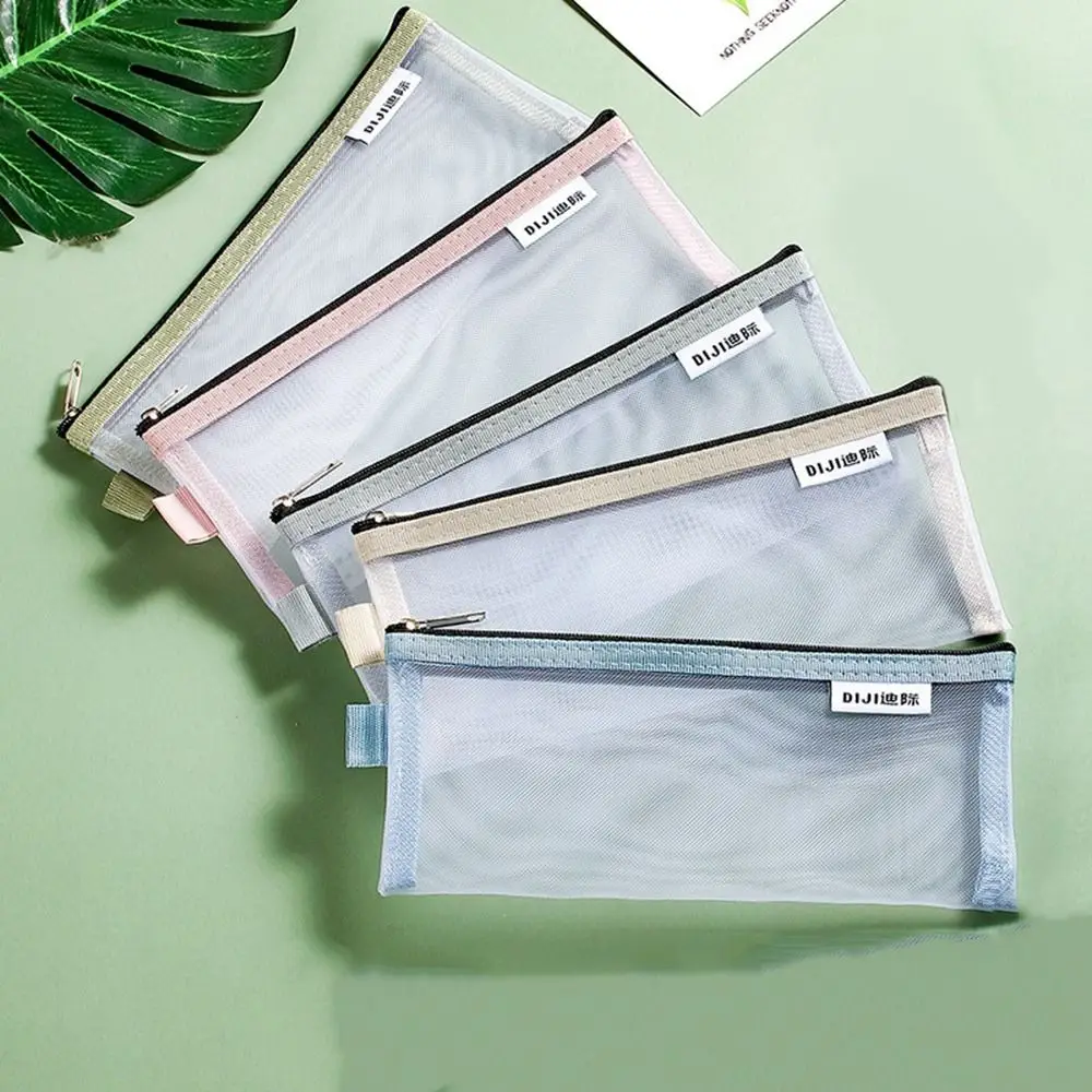 

Case Zipper Pouch Mesh Cosmetic Bag Small Wallet Stationery Bag Transparent File Bag Mesh Storage Bags Grid Pencil Bag