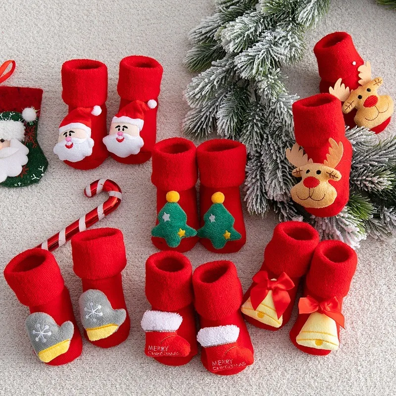 Cotton Anti Slip Socks Cotton Socks Baby Socks Kids Children's Socks for Girls Boys Cute Cotton Baby Christmas Socks for Newborns Non-slip Toddler Infant Winter Clothing