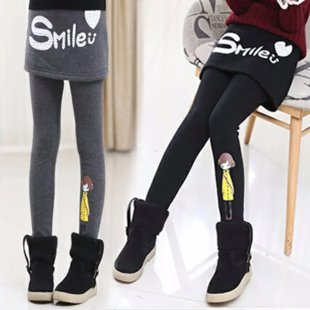 Leggings for Girls Winter Pants Kids Pants Girls Leggings Warm False Two Pieces Fleece Pantskirt Children Divided Skirt Trousers
