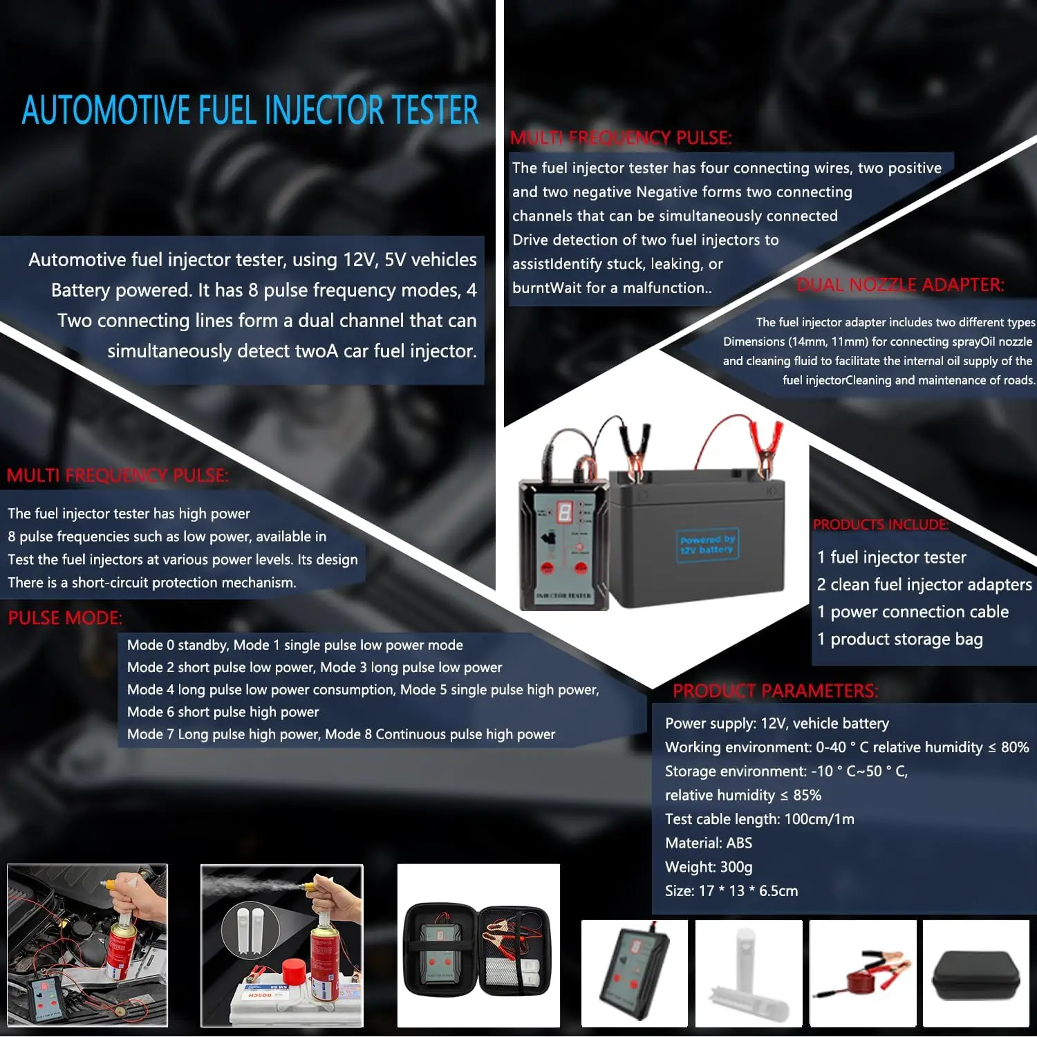 fuel injector cleaner fuel injector removal tool tester and adapter for diagnosis cleaning of injectors DIY cleaning tool kits switchable short circuit protection
