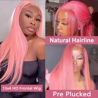 Perruque Lace Front Wig naturelle brésilienne lisse, cheveux humains, rose, 13x4, HD, pre-plucked, Wiltshire, Sophia, en vente 4