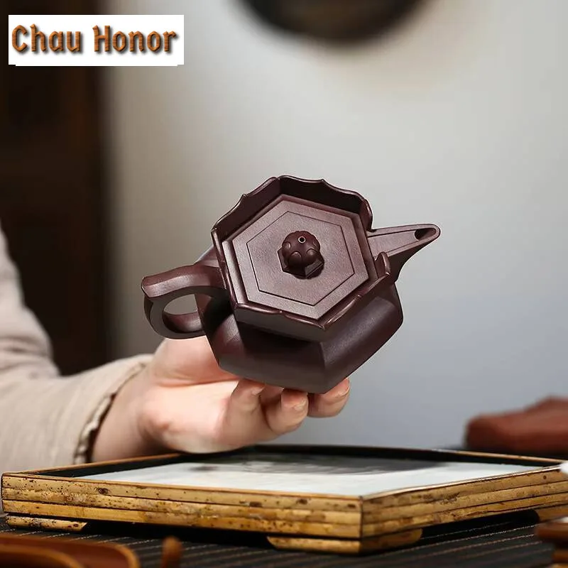 250ml Yixing Purple Clay Teapot Famous Artists Handmade Monk Hat Pot Deposit Raw Ore Purple Mud Kettle Chinese Zisha Tea Set