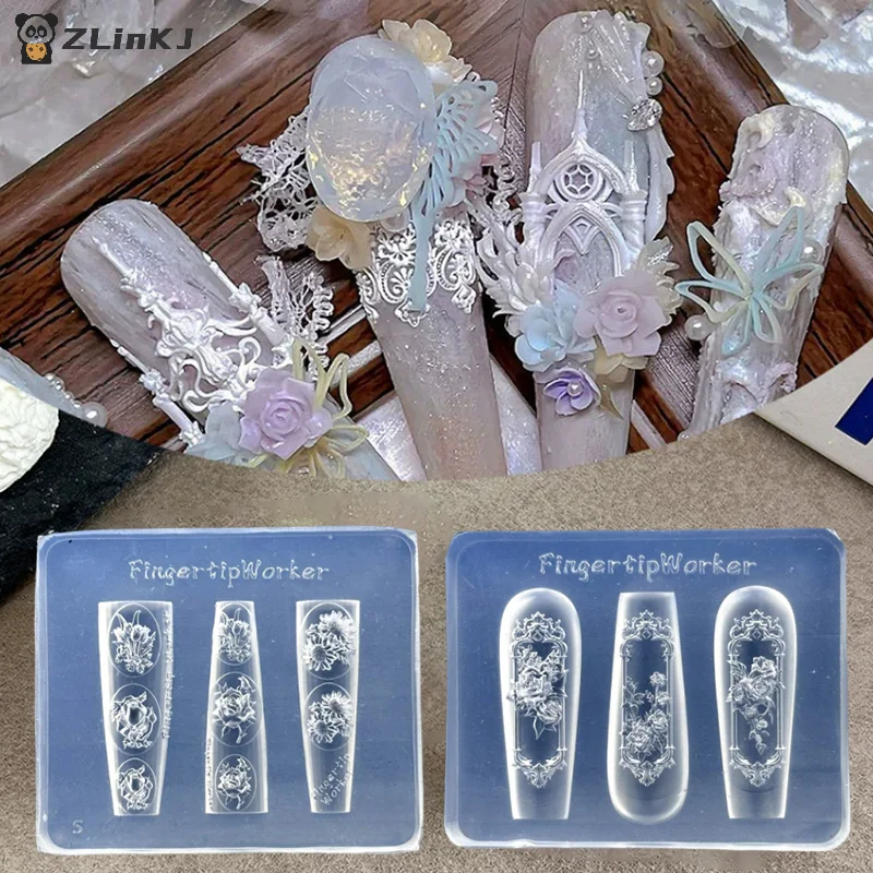 ▶ 1Pcs 꽃 장미 튤립 네일 실리콘 릴리프 네일 아트 몰드 네일 살롱 매니큐어 도구 DIY 네일 장식
