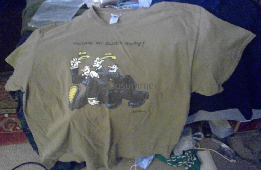 

R Crumb Truckin My Blues Away Green T Shirt Cotton 2Xl Used Free Ship