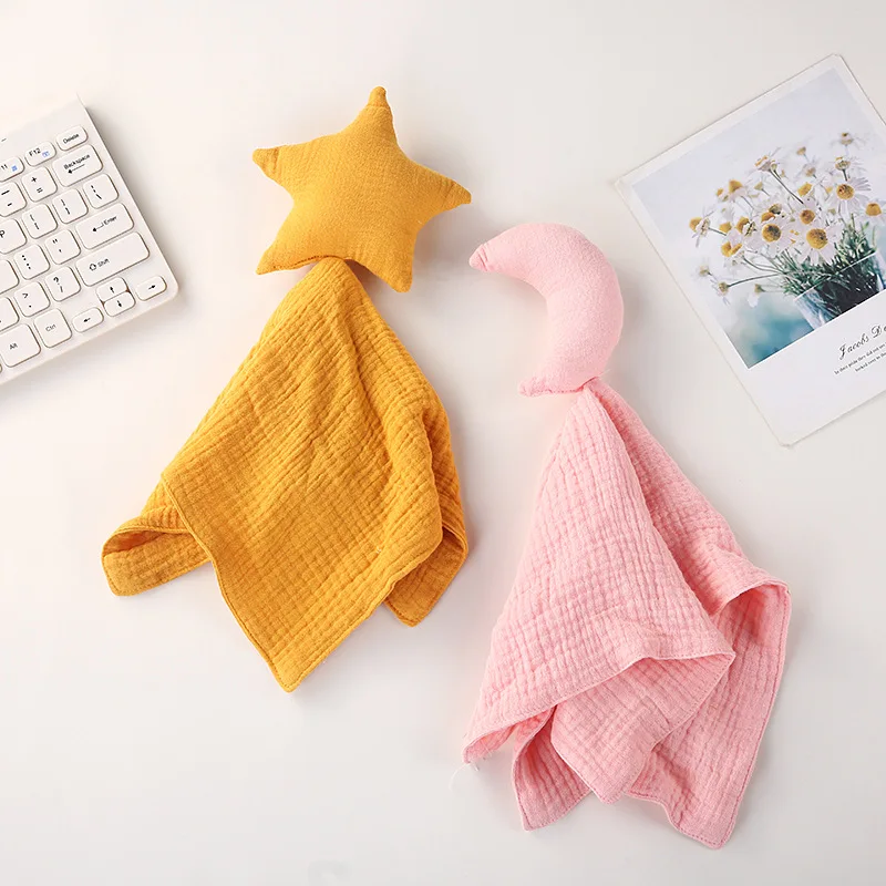 

Muslin Burp Cloth Baby Bib Saliva Towel Newborn Feeding Star Moon Stuff Doll For Infant Sleep Soothe Appease Ins Bandana 40*40CM