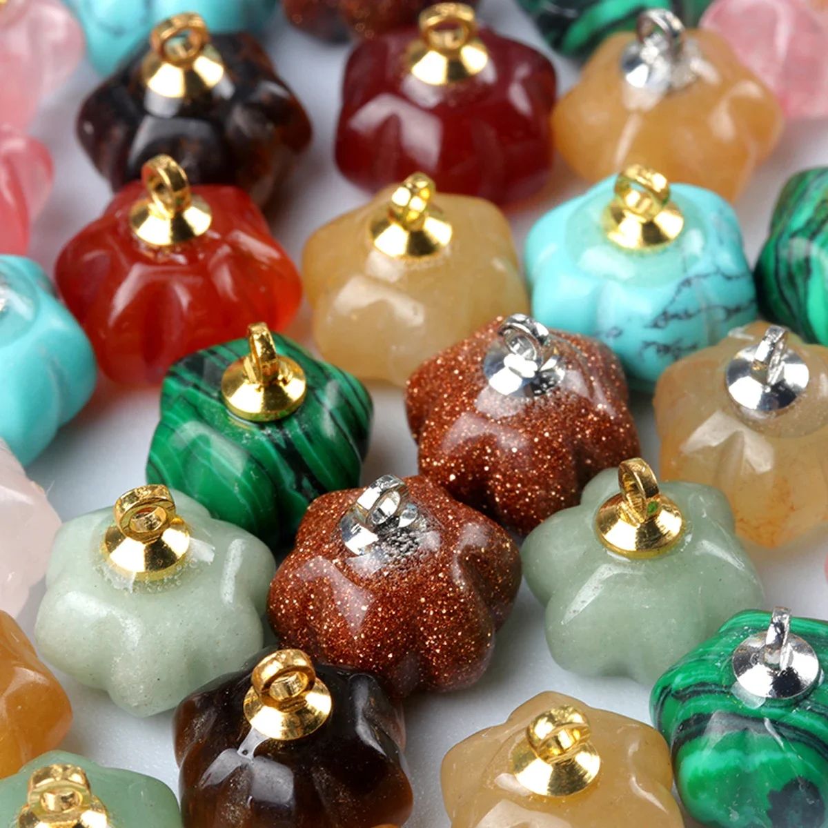 

20PCS Wholesale Natural Semi Precious Stone Turquoise Agate Jade Carved Pumpkin Pendant Jewelry Accessories DIY Necklace