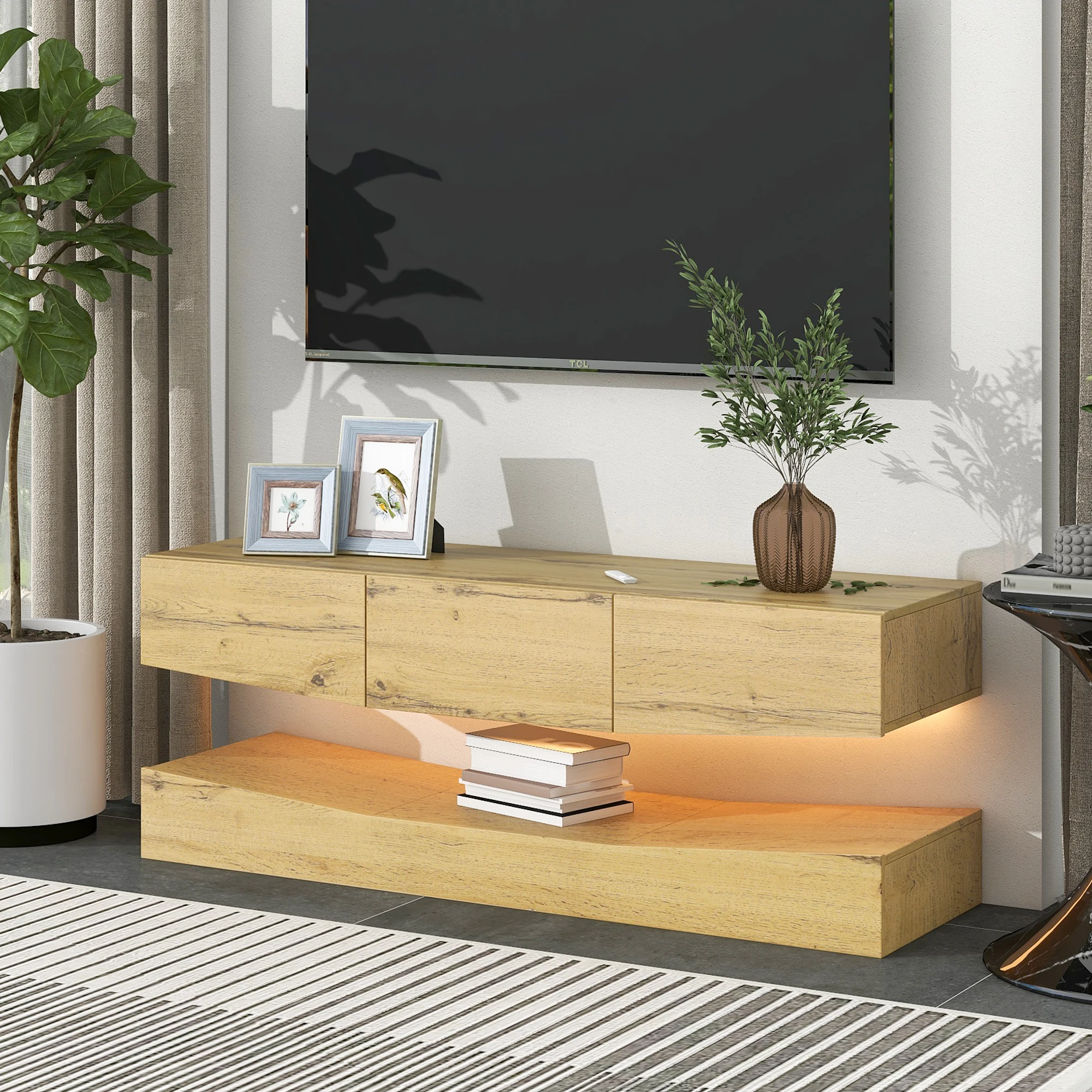 Supporto Tv Led Per Tv Fino A 55 Pollici, Mobile Tv Con Luci A Led Mobile Tv Con Ripiani Aperti