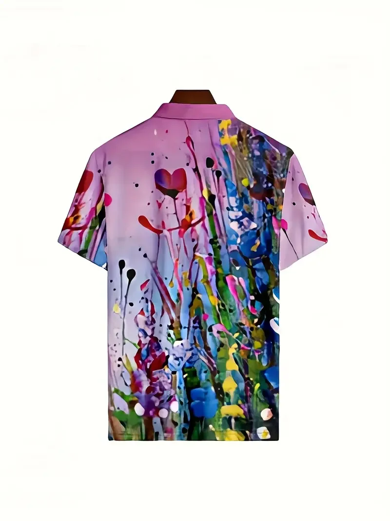 Men's Golf Shirt With Graffiti Print, Casual Breathable Shirt With Half Button And Short Sleeve For Outdoor Use