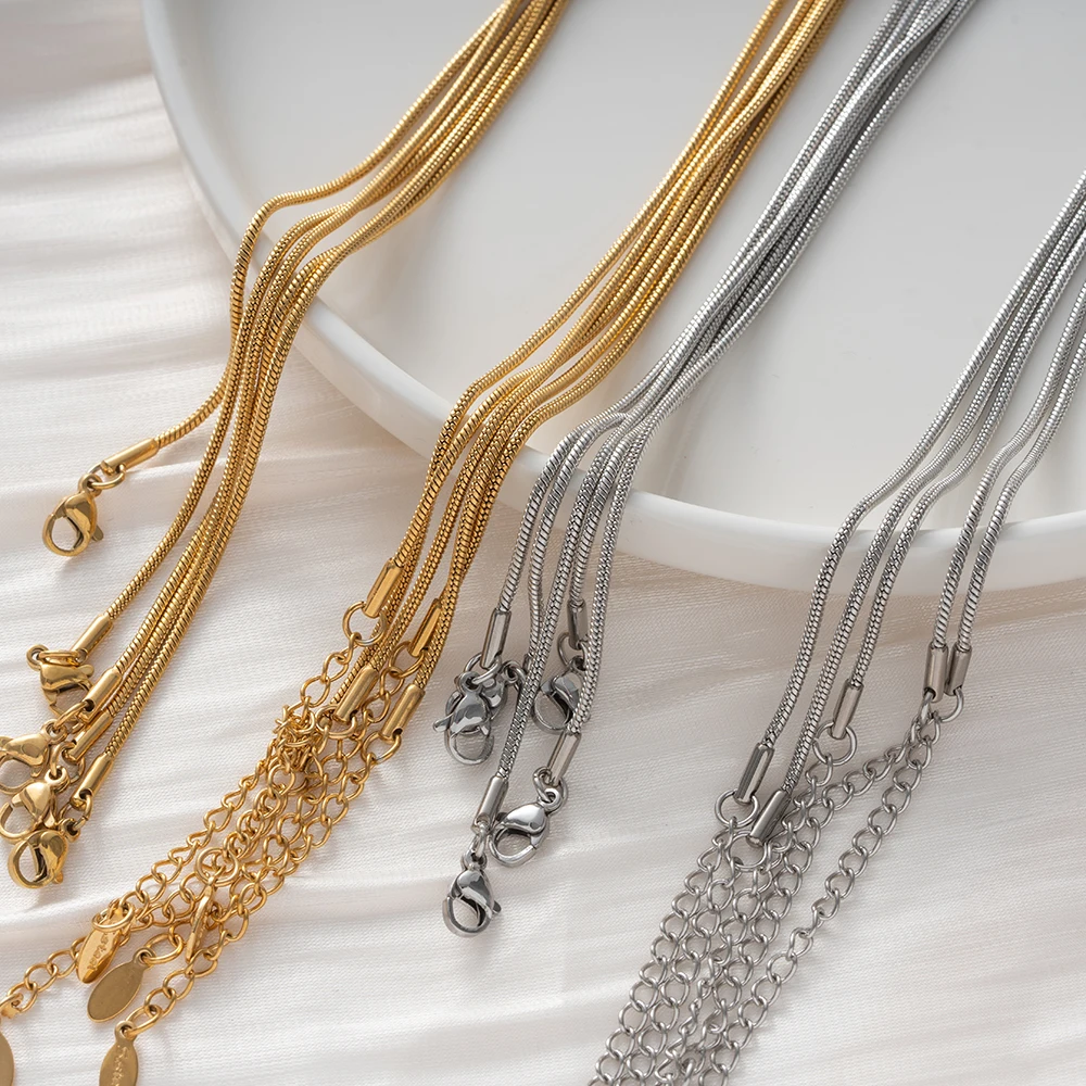 5 Stück 0,9/1,2/1,5 mm Gold Edelstahl Schlangenkabel Kette Halskette für DIY Schmuck Geschenkherstellung Zubehör Männer und Frauen 45 + 5 cm – Detail 5