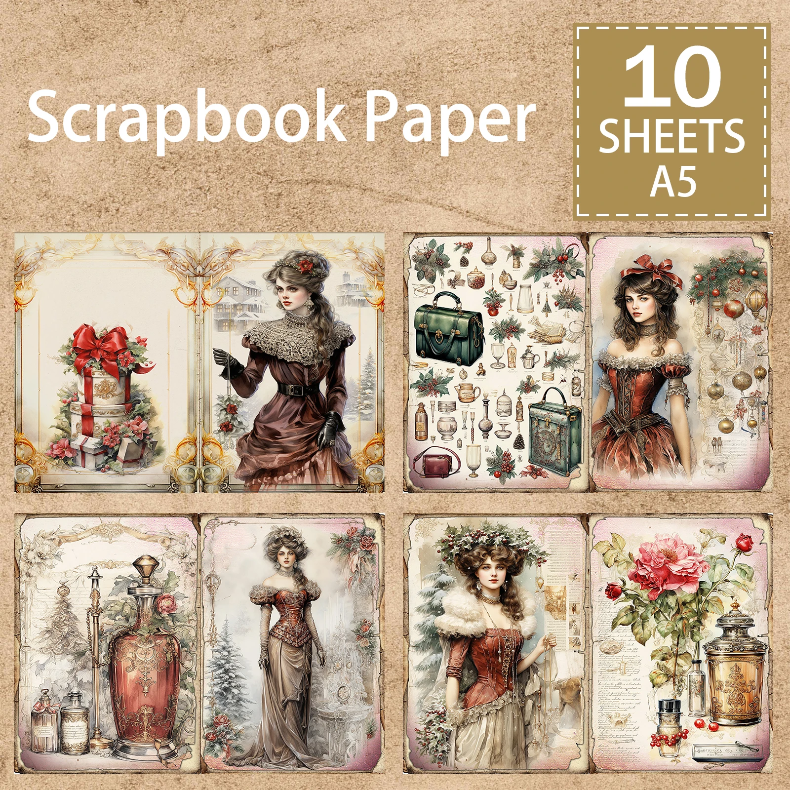 

10 Sheets A5 Size Victorian Elegant Girl Gorgeous Dress Background Vintage Grunge Journal Planning Scrapbooking