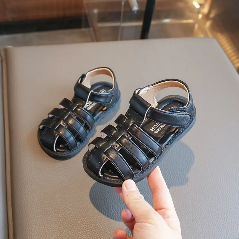 Kids Shoes Thin Band Cross Sandals Cover Toes Baby Girls Boys Hoop Loop Sandal Summer Child Barefoot Casual Shoe for 22-31