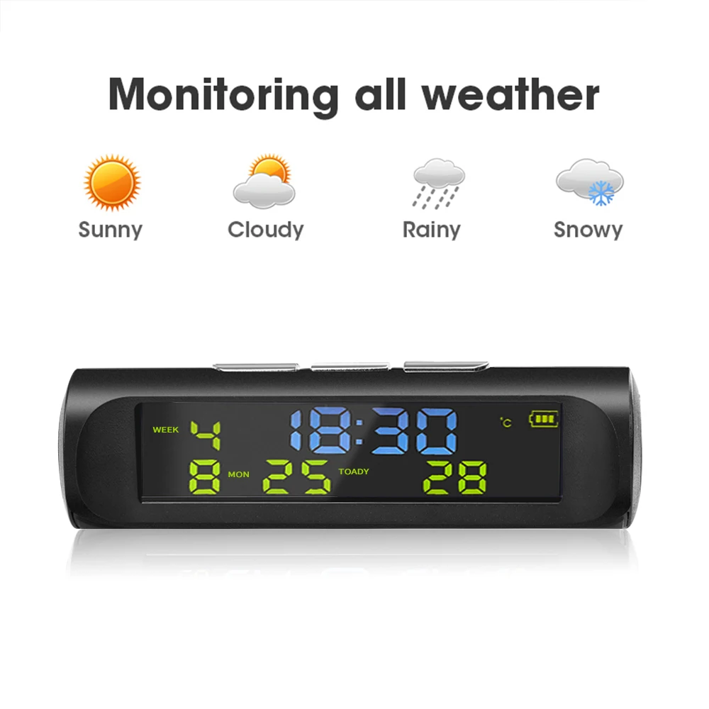 Solar Car Digital Clock With LCD Time Date In-Car Temperature Display for  Outdoor Personal Car Part Decoration Car Accessories - AliExpress