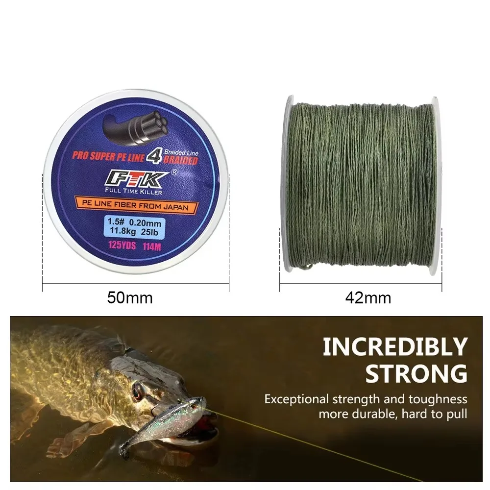 FTK 114 m 4 Stränge geflochtene Angelschnur 8LB-60LB Multifilament Dyneema PE-Schnur 0,1 mm-0,4 mm Karpfenangeldraht Süßwasser – Detail 5