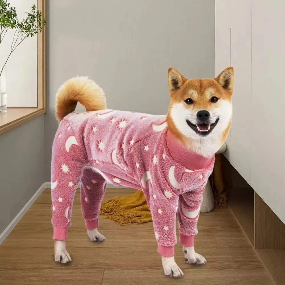 High Elastic Cute Flannel Dog Pajamas Soft Stretchable Jumpsuits Bone Moon Pattern House Clothes Accessories