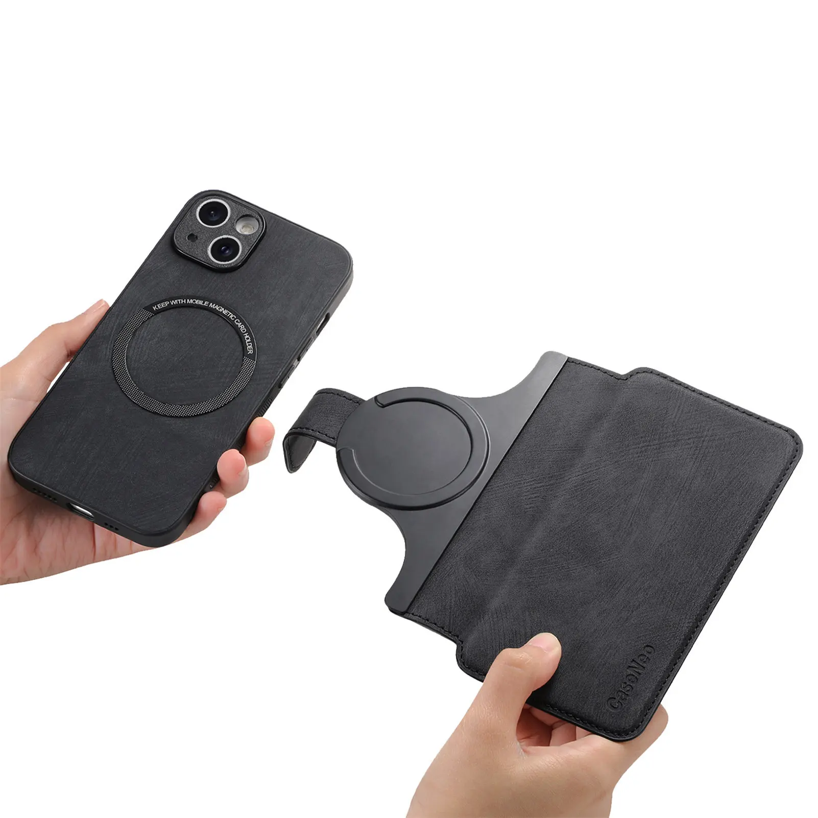 RFID Blocking Leather Case with MagSafe Wallet and Wireless Charging Compatibility