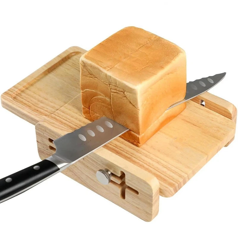 Wooden Bread Slicer With Crumb Tray Compact Wooden Bread Slicer Smooth Loaf Cutter For Sourdough, Cakes, And Toast