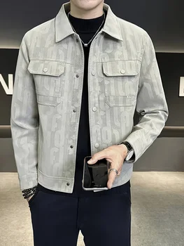 Men'S Stylish Black Bomber Jacket with Printed Design - Casual Workwear, Long Sleeve, Button-Up, Single-Breasted, Regular Fit, P 1