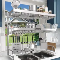 Over The Sink Dish Drainer Drying Rack,3 Tier Adjustable Length (25.5'' to 37.4'') Full Stainless Steel Large Storage Kitchen 1