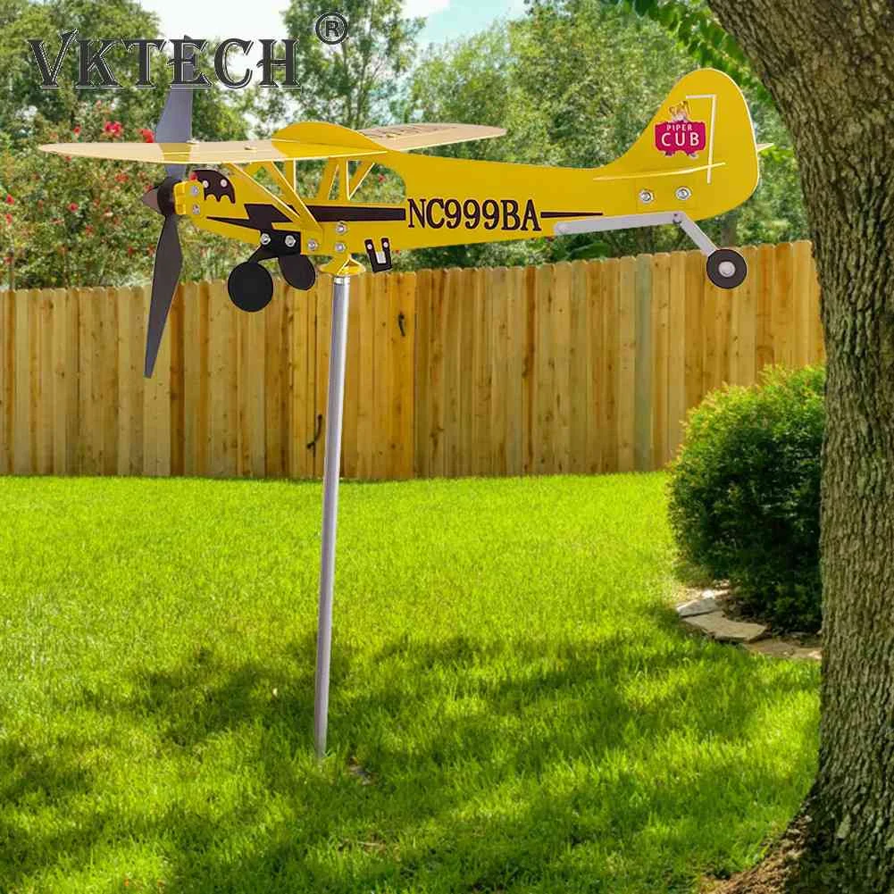 3D Plane Garden Weather Vane Plug for Outdoor Garden, garden art decor,windmill toys,garden windmill